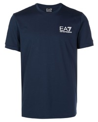 dunkelblaues bedrucktes T-Shirt mit einem Rundhalsausschnitt von Ea7 Emporio Armani