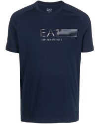 dunkelblaues bedrucktes T-Shirt mit einem Rundhalsausschnitt von Ea7 Emporio Armani