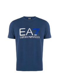 dunkelblaues bedrucktes T-Shirt mit einem Rundhalsausschnitt von Ea7 Emporio Armani