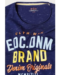 dunkelblaues bedrucktes T-Shirt mit einem Rundhalsausschnitt von edc by Esprit