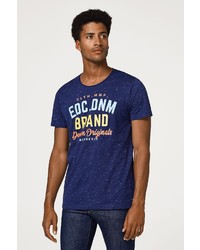 dunkelblaues bedrucktes T-Shirt mit einem Rundhalsausschnitt von edc by Esprit
