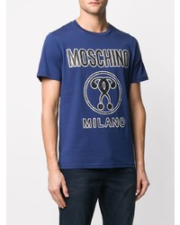 dunkelblaues bedrucktes T-Shirt mit einem Rundhalsausschnitt von Moschino