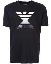 dunkelblaues bedrucktes T-Shirt mit einem Rundhalsausschnitt von Emporio Armani