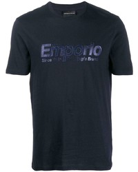 dunkelblaues bedrucktes T-Shirt mit einem Rundhalsausschnitt von Emporio Armani