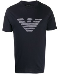 dunkelblaues bedrucktes T-Shirt mit einem Rundhalsausschnitt von Emporio Armani