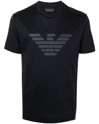 dunkelblaues bedrucktes T-Shirt mit einem Rundhalsausschnitt von Emporio Armani