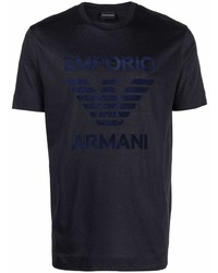 dunkelblaues bedrucktes T-Shirt mit einem Rundhalsausschnitt von Emporio Armani