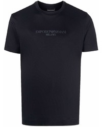 dunkelblaues bedrucktes T-Shirt mit einem Rundhalsausschnitt von Emporio Armani