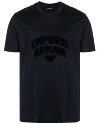 dunkelblaues bedrucktes T-Shirt mit einem Rundhalsausschnitt von Emporio Armani