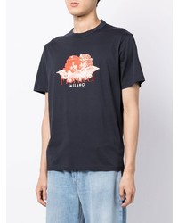 dunkelblaues bedrucktes T-Shirt mit einem Rundhalsausschnitt von Fiorucci