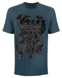 dunkelblaues bedrucktes T-Shirt mit einem Rundhalsausschnitt von Ermenegildo Zegna