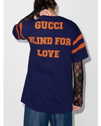 dunkelblaues bedrucktes T-Shirt mit einem Rundhalsausschnitt von Gucci