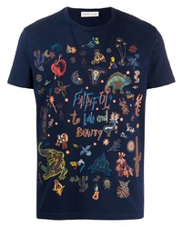 dunkelblaues bedrucktes T-Shirt mit einem Rundhalsausschnitt von Etro