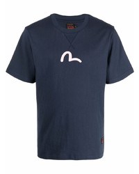 dunkelblaues bedrucktes T-Shirt mit einem Rundhalsausschnitt von Evisu