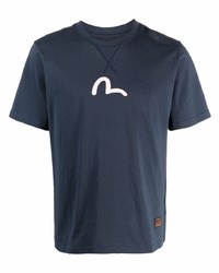 dunkelblaues bedrucktes T-Shirt mit einem Rundhalsausschnitt von Evisu