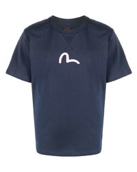 dunkelblaues bedrucktes T-Shirt mit einem Rundhalsausschnitt von Evisu