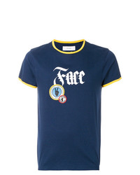 dunkelblaues bedrucktes T-Shirt mit einem Rundhalsausschnitt von Facetasm