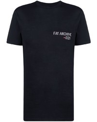 dunkelblaues bedrucktes T-Shirt mit einem Rundhalsausschnitt von Fay