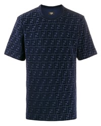 dunkelblaues bedrucktes T-Shirt mit einem Rundhalsausschnitt von Fendi