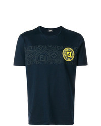 dunkelblaues bedrucktes T-Shirt mit einem Rundhalsausschnitt von Fendi
