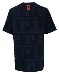 dunkelblaues bedrucktes T-Shirt mit einem Rundhalsausschnitt von Ferrari
