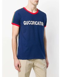 dunkelblaues bedrucktes T-Shirt mit einem Rundhalsausschnitt von Gucci