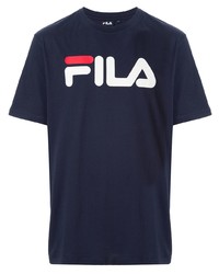 dunkelblaues bedrucktes T-Shirt mit einem Rundhalsausschnitt von Fila