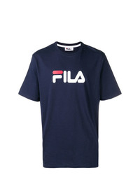 dunkelblaues bedrucktes T-Shirt mit einem Rundhalsausschnitt von Fila