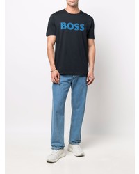 dunkelblaues bedrucktes T-Shirt mit einem Rundhalsausschnitt von BOSS