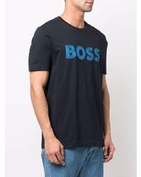 dunkelblaues bedrucktes T-Shirt mit einem Rundhalsausschnitt von BOSS