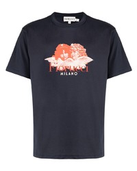 dunkelblaues bedrucktes T-Shirt mit einem Rundhalsausschnitt von Fiorucci