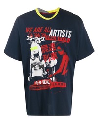 dunkelblaues bedrucktes T-Shirt mit einem Rundhalsausschnitt von Frankie Morello
