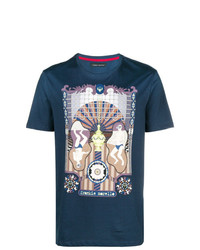 dunkelblaues bedrucktes T-Shirt mit einem Rundhalsausschnitt von Frankie Morello