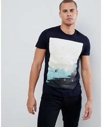 dunkelblaues bedrucktes T-Shirt mit einem Rundhalsausschnitt von French Connection