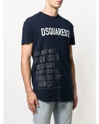 dunkelblaues bedrucktes T-Shirt mit einem Rundhalsausschnitt von DSQUARED2