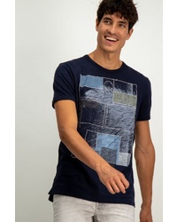 dunkelblaues bedrucktes T-Shirt mit einem Rundhalsausschnitt von GARCIA