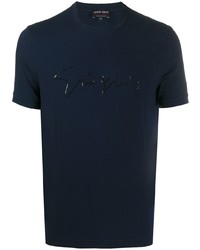 dunkelblaues bedrucktes T-Shirt mit einem Rundhalsausschnitt von Giorgio Armani