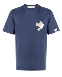 dunkelblaues bedrucktes T-Shirt mit einem Rundhalsausschnitt von Golden Goose