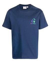 dunkelblaues bedrucktes T-Shirt mit einem Rundhalsausschnitt von Gramicci