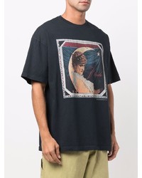 dunkelblaues bedrucktes T-Shirt mit einem Rundhalsausschnitt von Rhude
