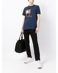 dunkelblaues bedrucktes T-Shirt mit einem Rundhalsausschnitt von Armani Exchange