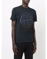 dunkelblaues bedrucktes T-Shirt mit einem Rundhalsausschnitt von Stone Island