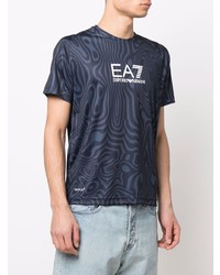 dunkelblaues bedrucktes T-Shirt mit einem Rundhalsausschnitt von Ea7 Emporio Armani