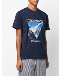 dunkelblaues bedrucktes T-Shirt mit einem Rundhalsausschnitt von Casablanca