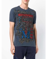 dunkelblaues bedrucktes T-Shirt mit einem Rundhalsausschnitt von Mr & Mrs Italy