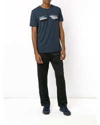 dunkelblaues bedrucktes T-Shirt mit einem Rundhalsausschnitt von Track & Field