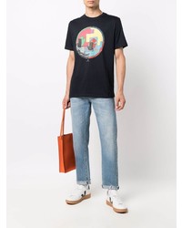 dunkelblaues bedrucktes T-Shirt mit einem Rundhalsausschnitt von Paul Smith