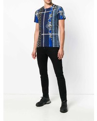 dunkelblaues bedrucktes T-Shirt mit einem Rundhalsausschnitt von Versace Jeans