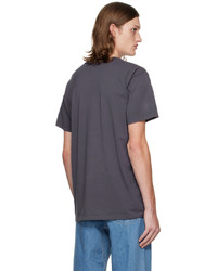 dunkelblaues bedrucktes T-Shirt mit einem Rundhalsausschnitt von RRL