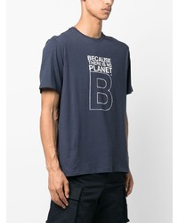 dunkelblaues bedrucktes T-Shirt mit einem Rundhalsausschnitt von ECOALF